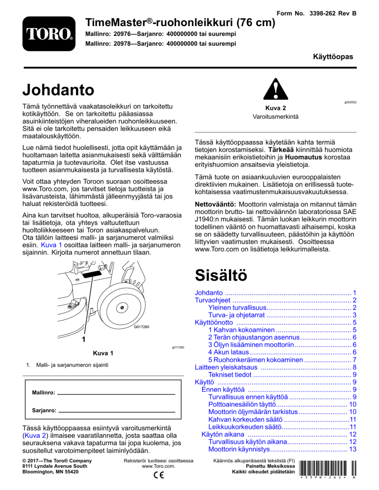 Toro TimeMaster 76cm Lawn Mower User manual Toro TimeMaster 76cm Lawn Mower User manual