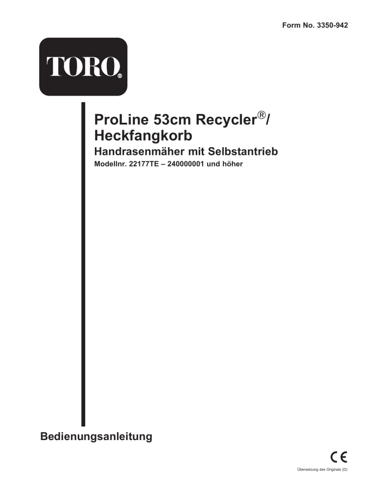 Toro 53cm Heavy-Duty Recycler/Rear Bagging Lawnmower User manual Toro 53cm Heavy-Duty Recycler/Rear Bagging Lawnmower User manual
