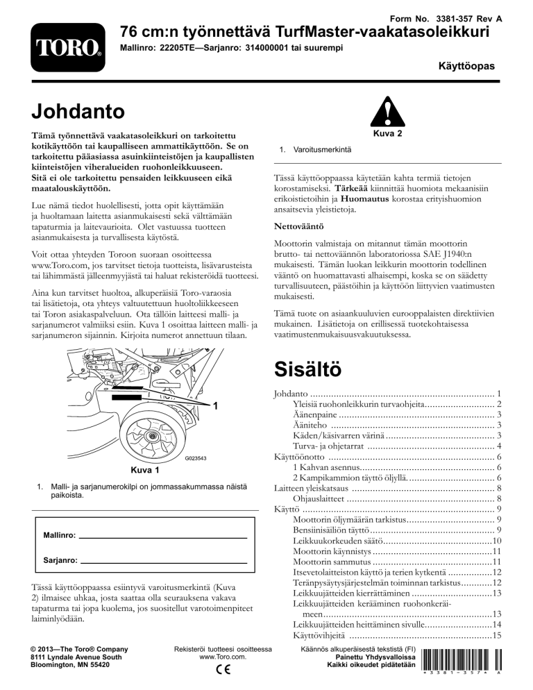 Toro 76cm TurfMaster Walk-Behind Lawn Mower User manual Toro 76cm TurfMaster Walk-Behind Lawn Mower User manual
