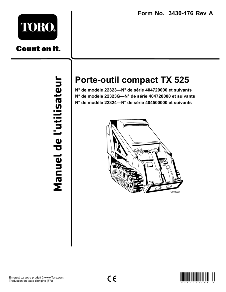 Toro TX 525 Wide Track Compact Tool Carrier User manual Toro TX 525 Wide Track Compact Tool Carrier User manual