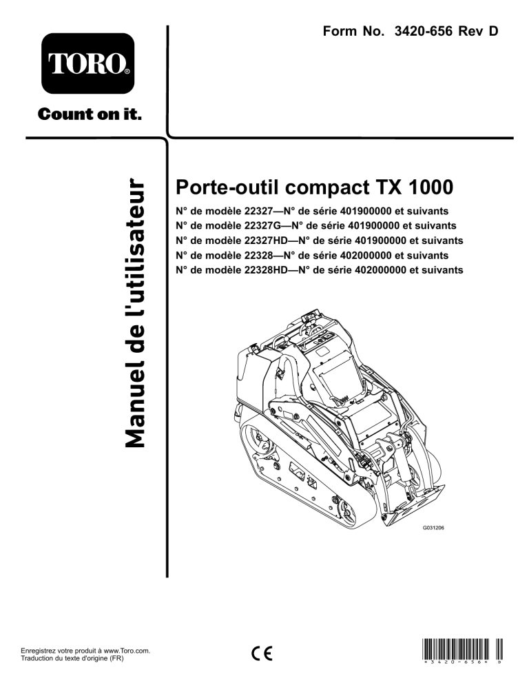 Toro TX 1000 Wide Track Compact Tool Carrier, TX 1000 Compact Tool Carrier User manual Toro TX 1000 Wide Track Compact Tool Carrier, TX 1000 Compact Tool Carrier User manual