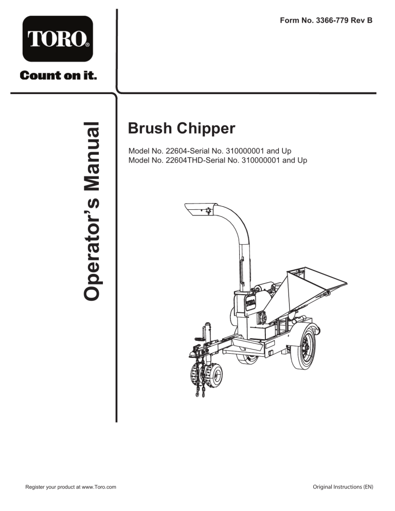 Toro Brush Chipper User manual Toro Brush Chipper User manual
