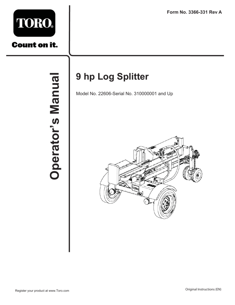 Toro 9 hp Log Splitter User manual Toro 9 hp Log Splitter User manual