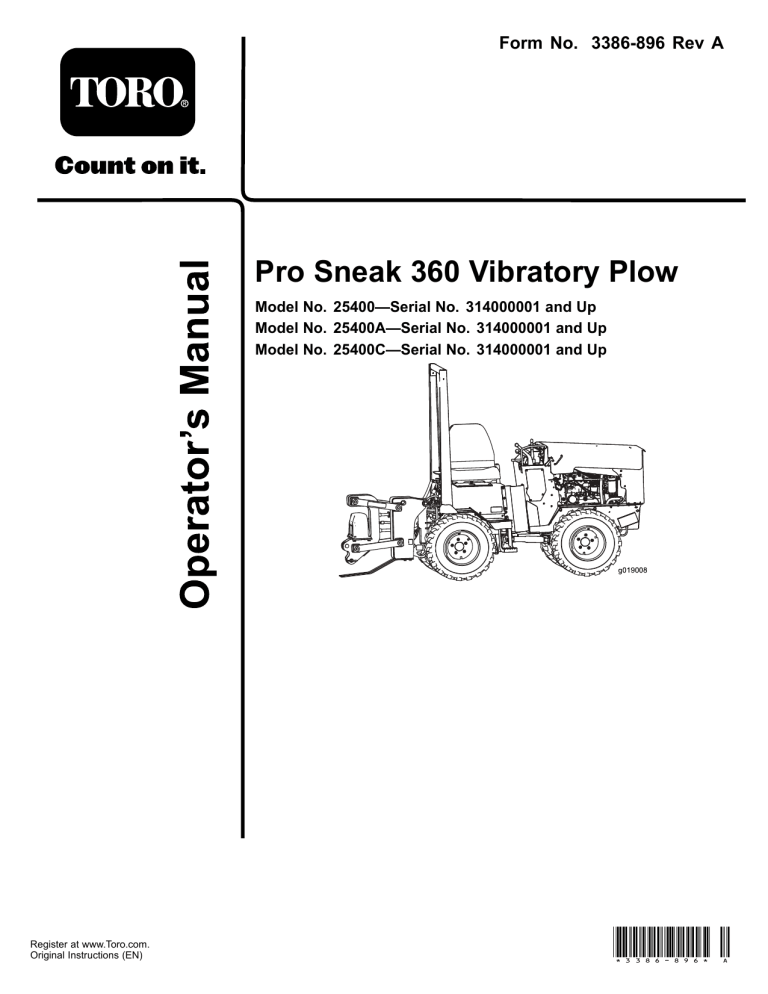 Toro Pro Sneak 360 Vibratory Plow User manual Toro Pro Sneak 360 Vibratory Plow User manual