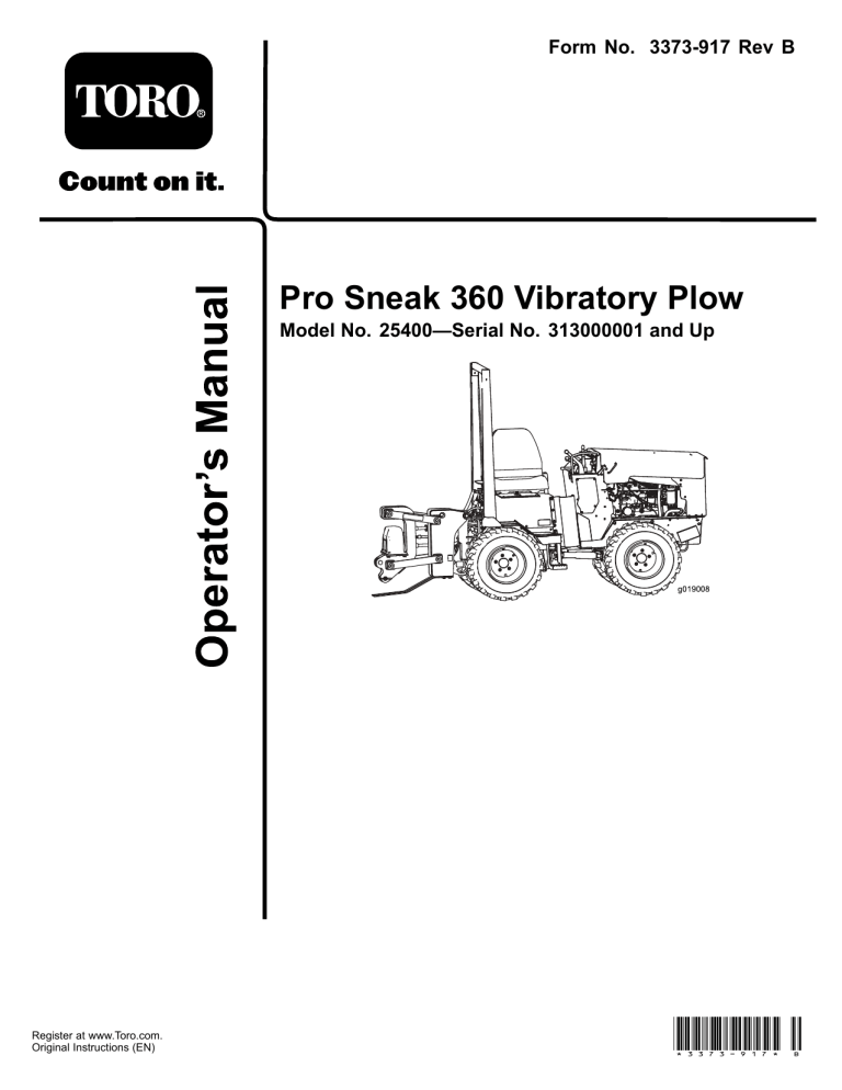 Toro Pro Sneak 360 Vibratory Plow User manual Toro Pro Sneak 360 Vibratory Plow User manual
