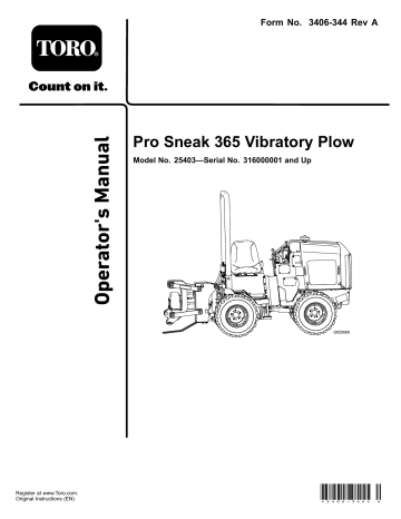 Toro Pro Sneak 365 Vibratory Plow User manual Toro Pro Sneak 365 Vibratory Plow User manual