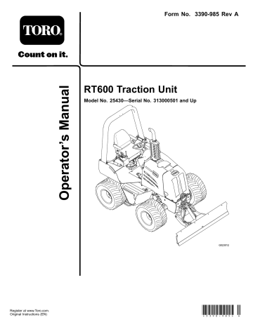 Toro RT600 Traction Unit User manual Toro RT600 Traction Unit User manual