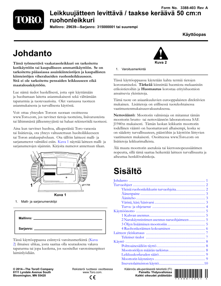 Toro 50cm Mulching/Rear Bagging Lawn Mower User manual Toro 50cm Mulching/Rear Bagging Lawn Mower User manual