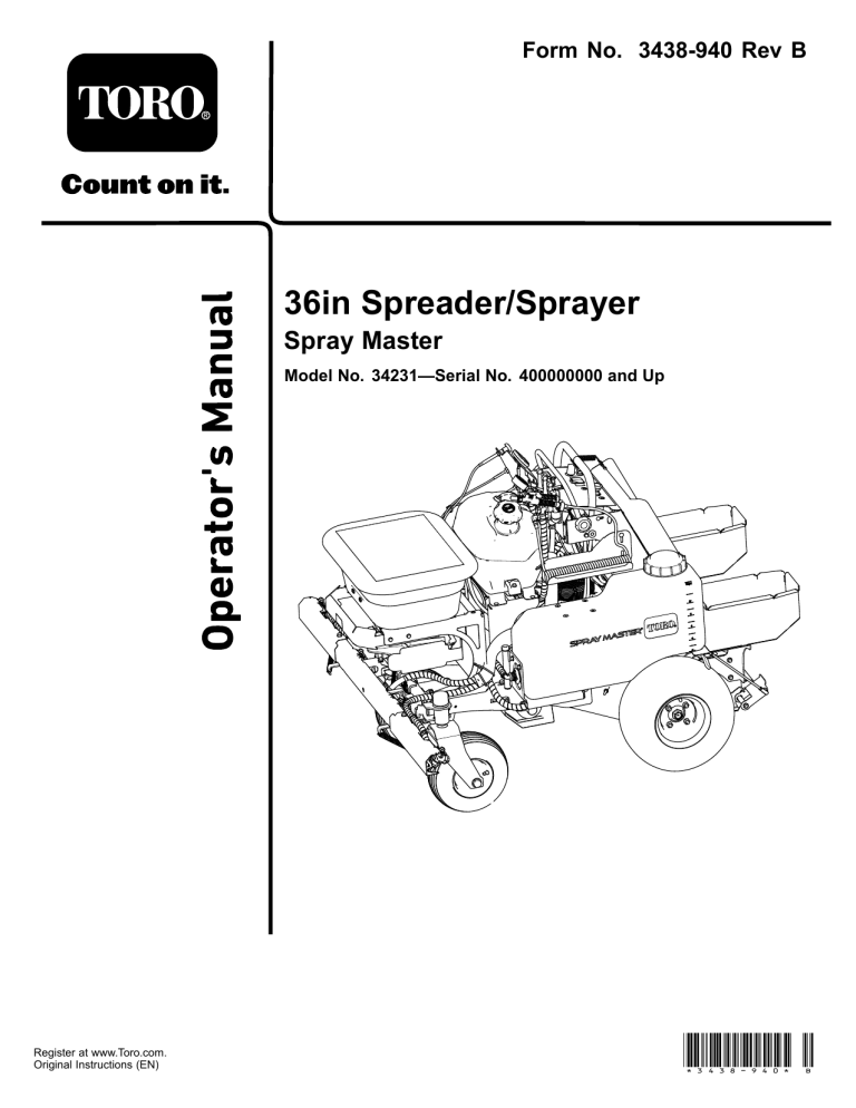 Toro 36in Sprayer, Spray Master User manual Toro 36in Sprayer, Spray Master User manual