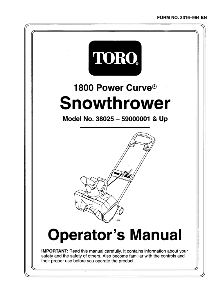 Toro 1800 Power Curve Snowthrower User manual Toro 1800 Power Curve Snowthrower User manual
