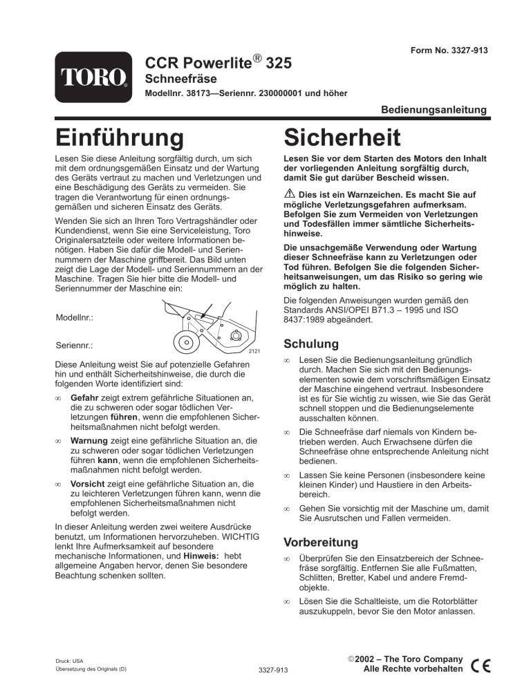 Toro CCR Powerlite Snowthrower User manual Toro CCR Powerlite Snowthrower User manual