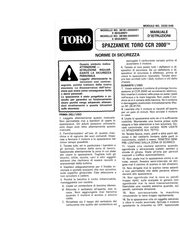 Toro CCR 2000 Snowthrower User manual Toro CCR 2000 Snowthrower User manual