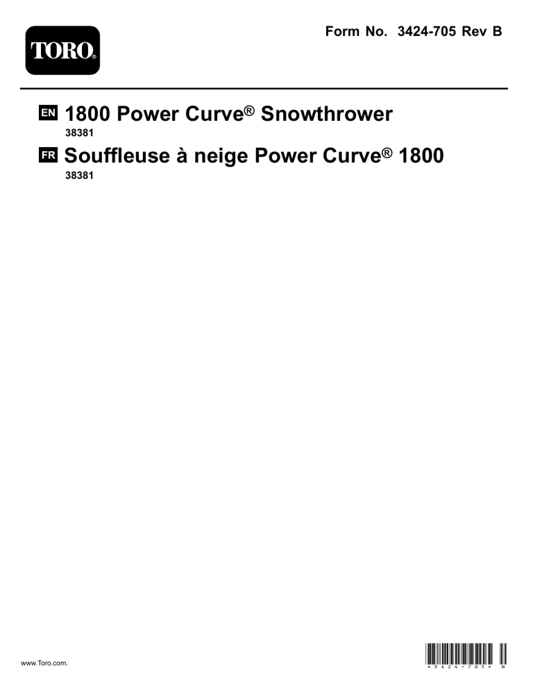 Toro 1800 Power Curve Snowthrower User manual Toro 1800 Power Curve Snowthrower User manual