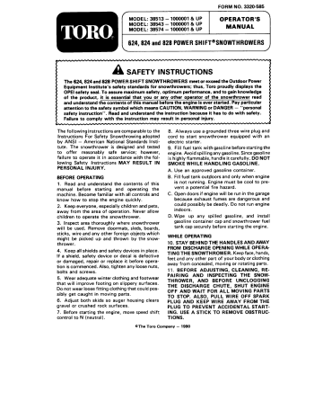 Toro 624 Power Shift Snowthrower, 828 Power Shift Snowthrower User manual Toro 624 Power Shift Snowthrower, 828 Power Shift Snowthrower User manual