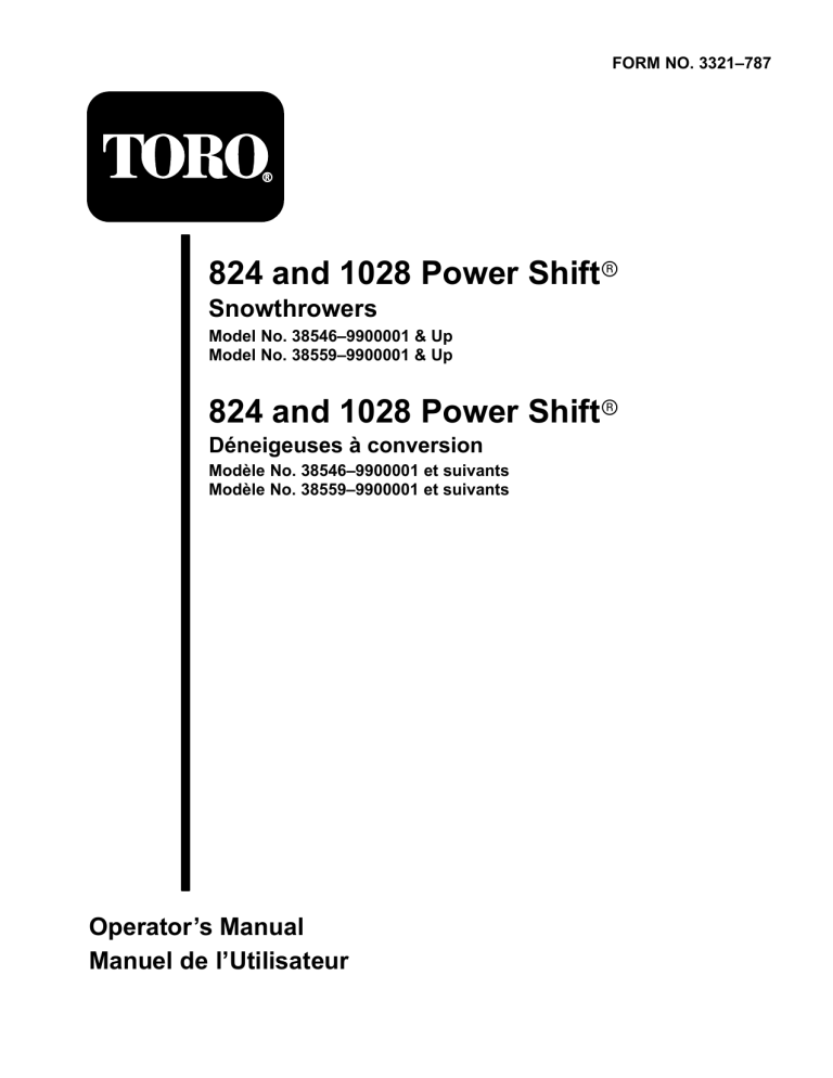 Toro 1028 Power Shift Snowthrower, 824 Power Shift Snowthrower User manual Toro 1028 Power Shift Snowthrower, 824 Power Shift Snowthrower User manual