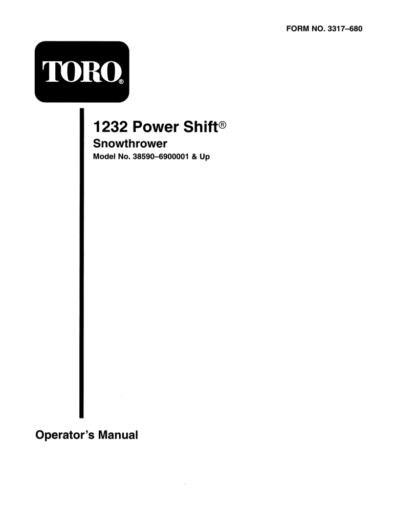 Toro 1232 Power Shift Snowthrower User manual Toro 1232 Power Shift Snowthrower User manual
