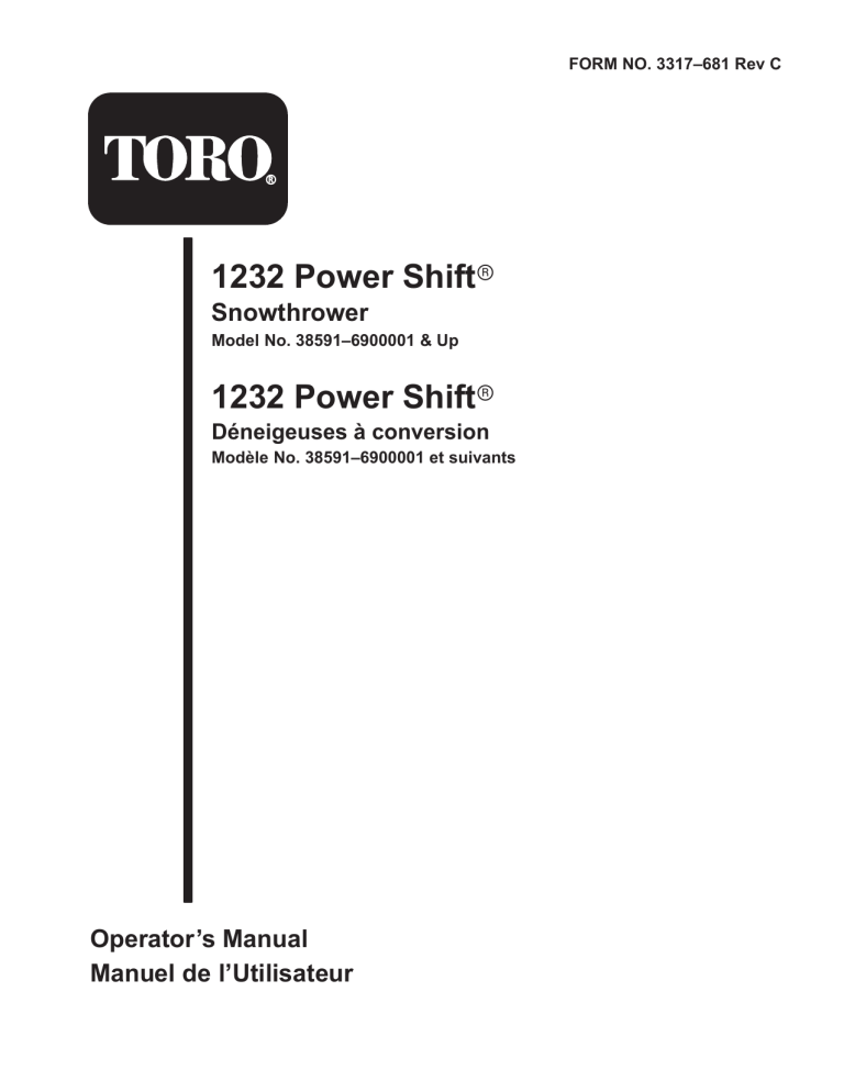 Toro 1232 Power Shift Snowthrower User manual Toro 1232 Power Shift Snowthrower User manual