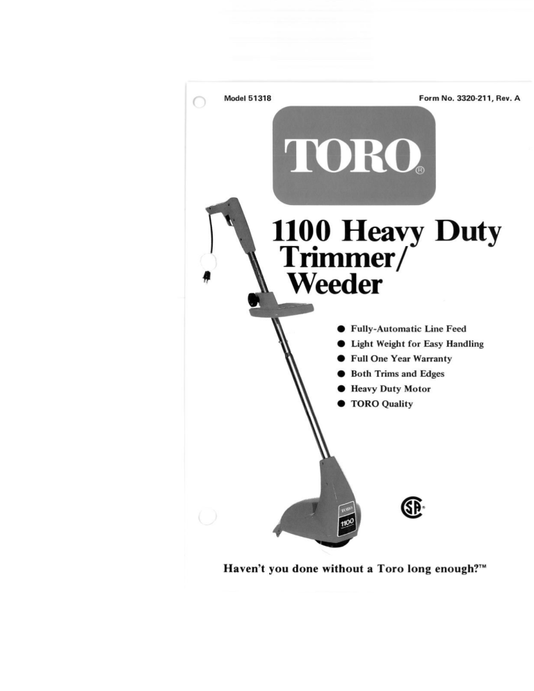 Toro 1100 Electric Trimmer User manual Toro 1100 Electric Trimmer User manual