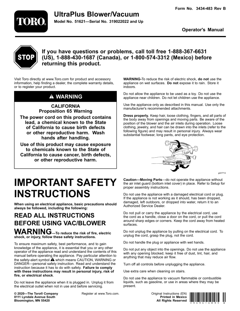 Toro UltraPlus Blower/Vacuum User manual Toro UltraPlus Blower/Vacuum User manual