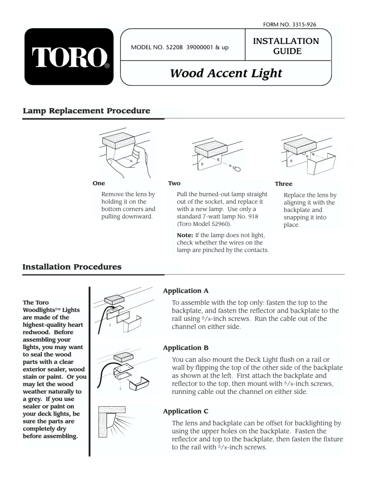 Toro Wood Accent Light Installation guide Toro Wood Accent Light Installation guide