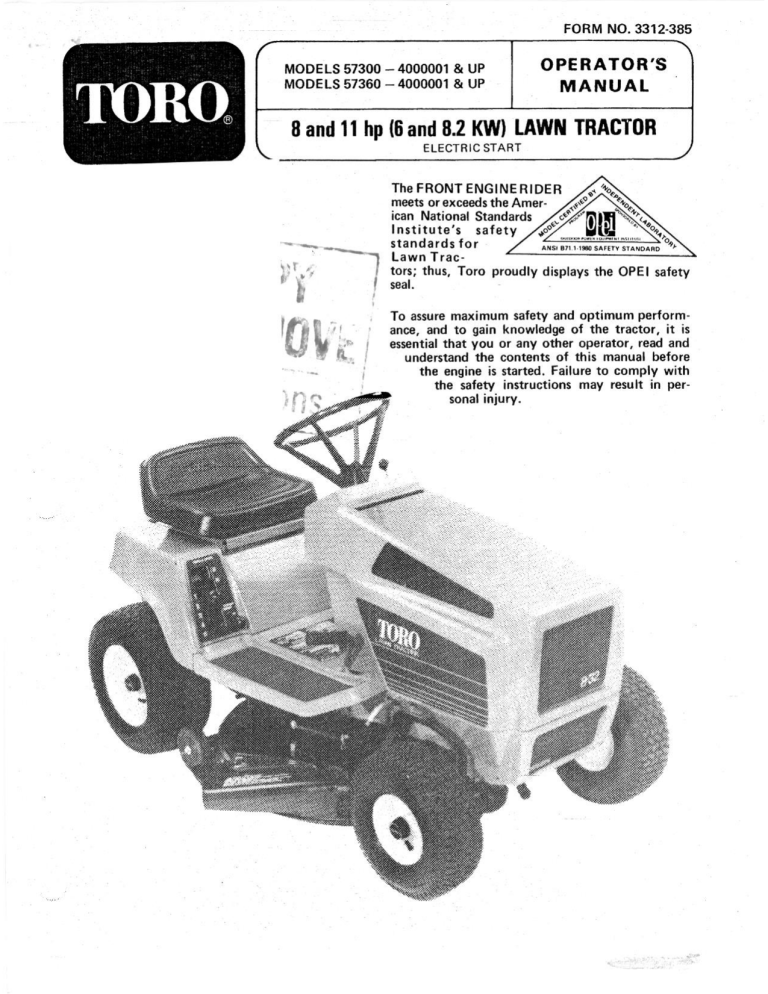 Toro 11-32 Lawn Tractor, 8-32 Front Engine Rider User manual Toro 11-32 Lawn Tractor, 8-32 Front Engine Rider User manual