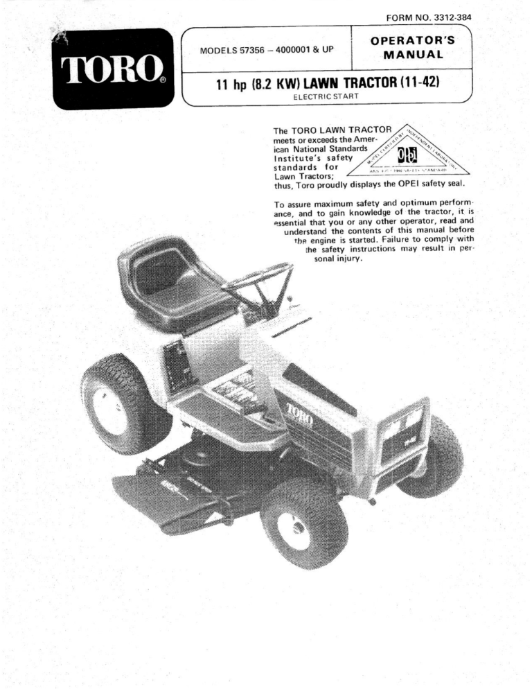 Toro 11-42 Lawn Tractor User manual Toro 11-42 Lawn Tractor User manual