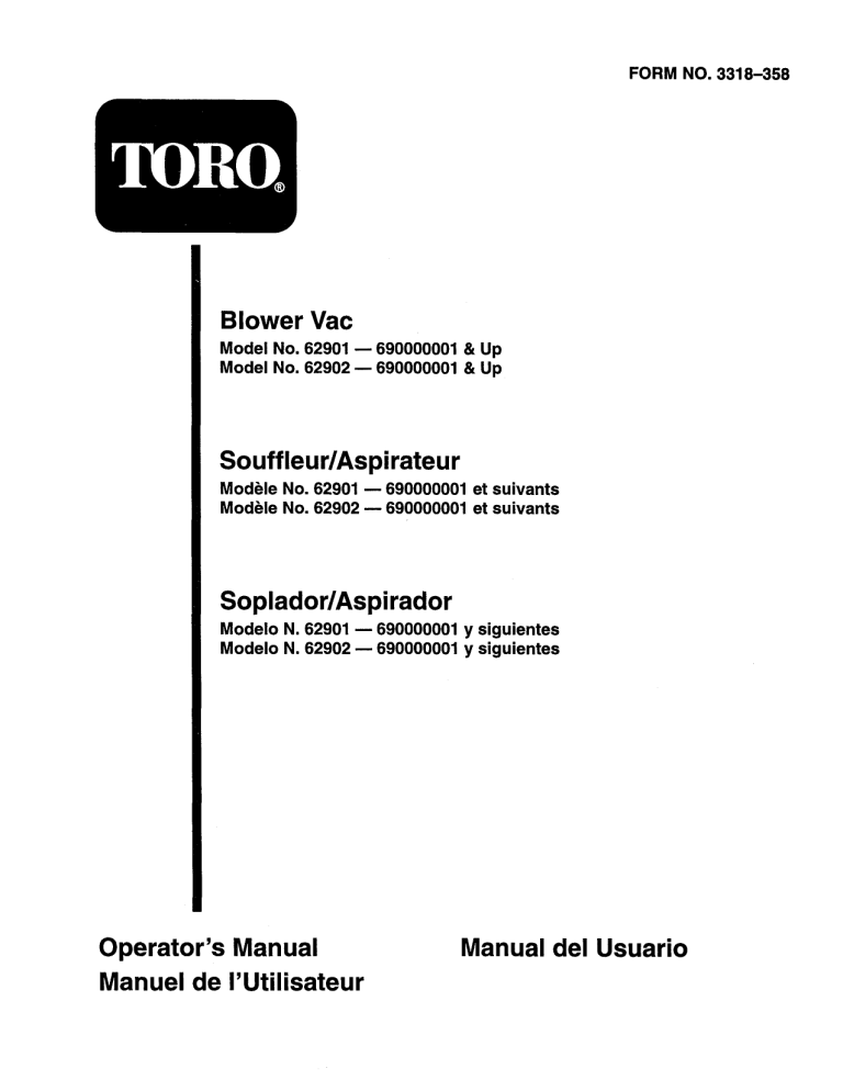Toro Gas Blower Vacuum, 31cc Blower Vacuum User manual Toro Gas Blower Vacuum, 31cc Blower Vacuum User manual