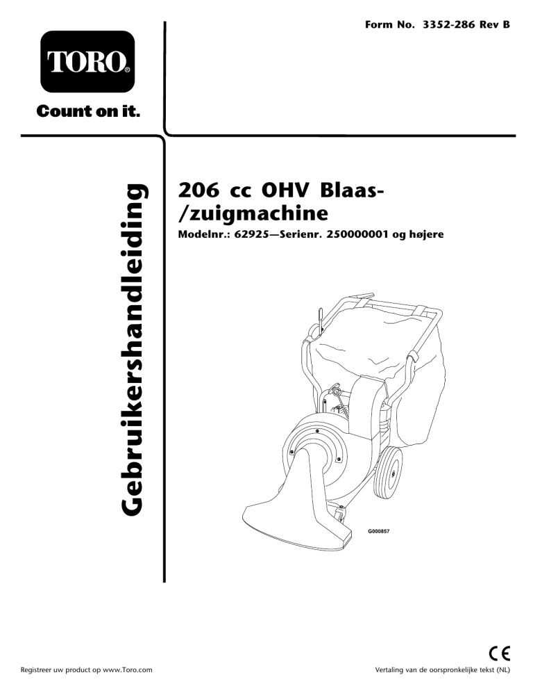 Toro 206cc OHV Vacuum Blower User manual Toro 206cc OHV Vacuum Blower User manual