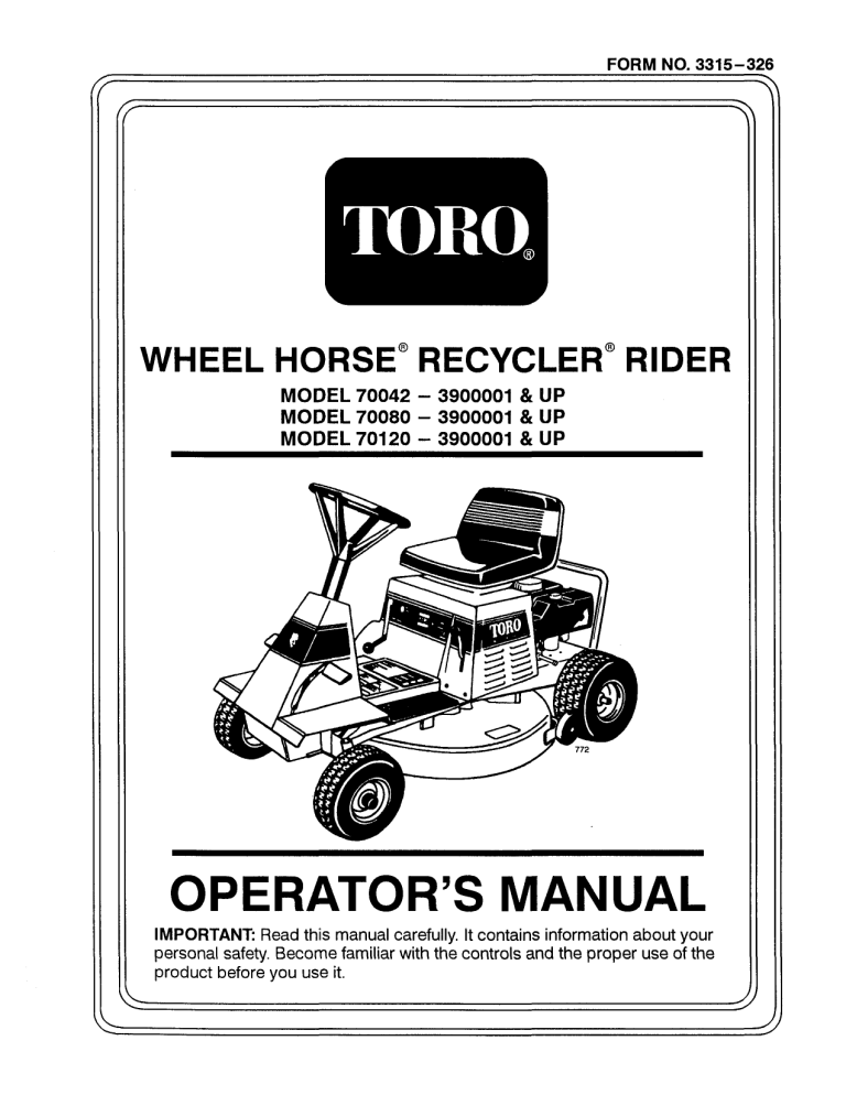 Toro 12-32 Recycler Rider, 8-32 Rear Engine Rider, 10-32 Recycler Rider User manual Toro 12-32 Recycler Rider, 8-32 Rear Engine Rider, 10-32 Recycler Rider User manual