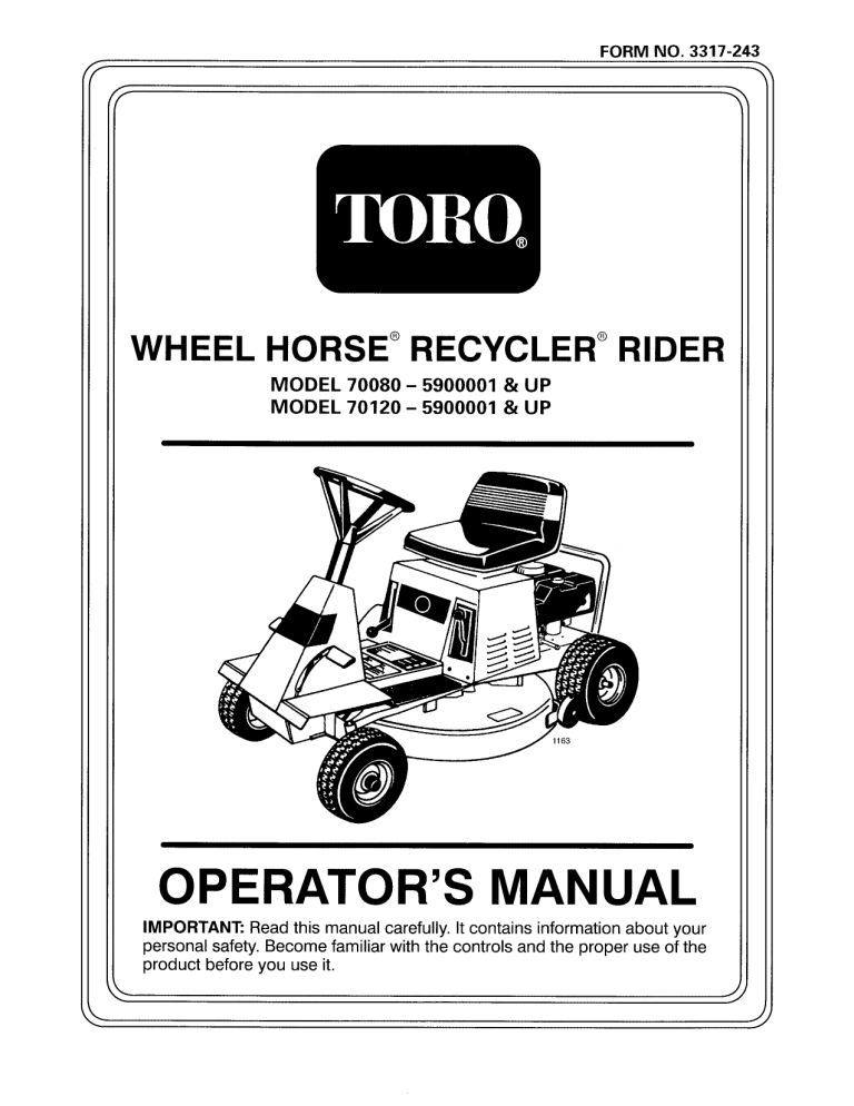 Toro 12-32 Recycler Rider, 10-32 Recycler Rider User manual Toro 12-32 Recycler Rider, 10-32 Recycler Rider User manual