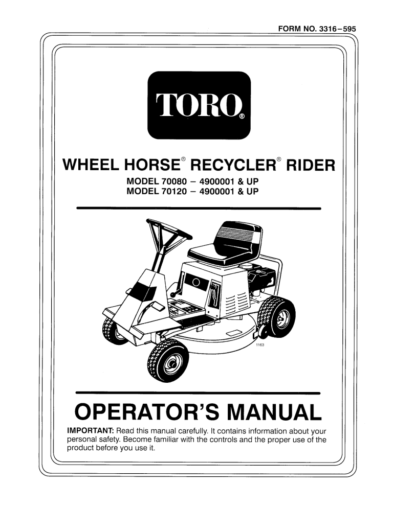 Toro 12-32 Recycler Rider, 10-32 Recycler Rider User manual Toro 12-32 Recycler Rider, 10-32 Recycler Rider User manual
