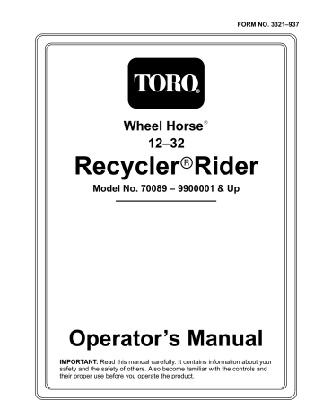 Toro 12-32 Rear Engine Rider User manual Toro 12-32 Rear Engine Rider User manual