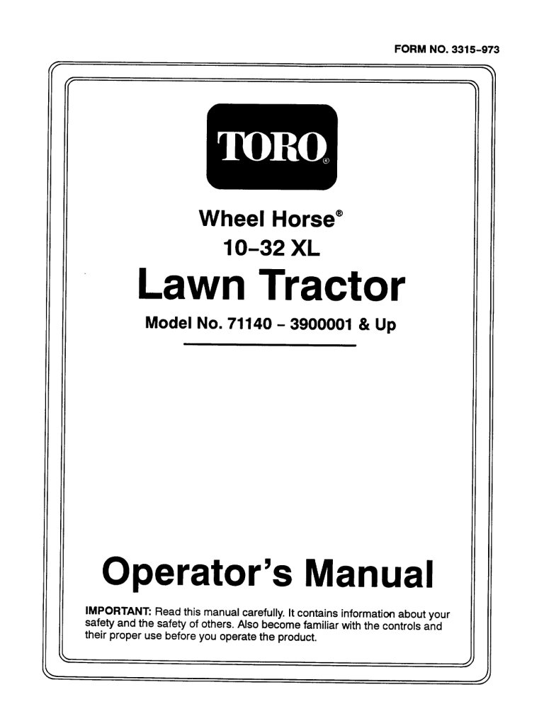 Toro 10-32XL Lawn Tractor User manual Toro 10-32XL Lawn Tractor User manual
