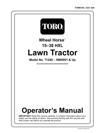 Toro 15-38HXL Lawn Tractor User manual Toro 15-38HXL Lawn Tractor User manual