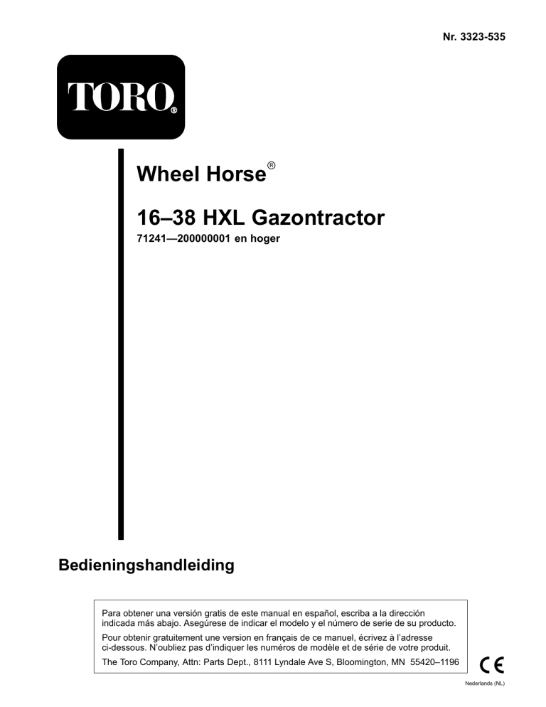 Toro 16-38HXLE Lawn Tractor User manual Toro 16-38HXLE Lawn Tractor User manual