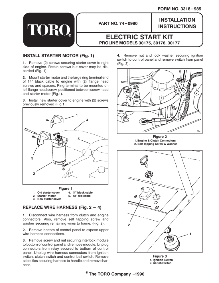 Toro Electric Starter, Wide Area Mower Installation guide Toro Electric Starter, Wide Area Mower Installation guide