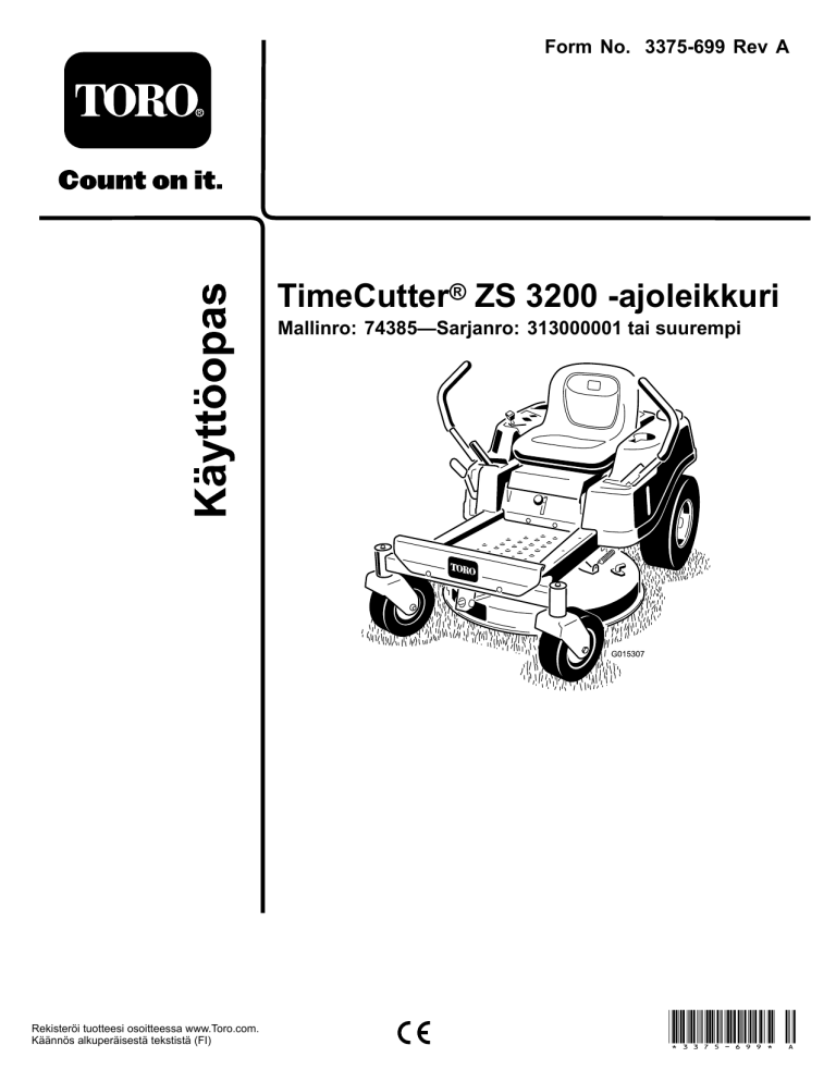 Toro TimeCutter ZS 3200 Riding Mower User manual Toro TimeCutter ZS 3200 Riding Mower User manual