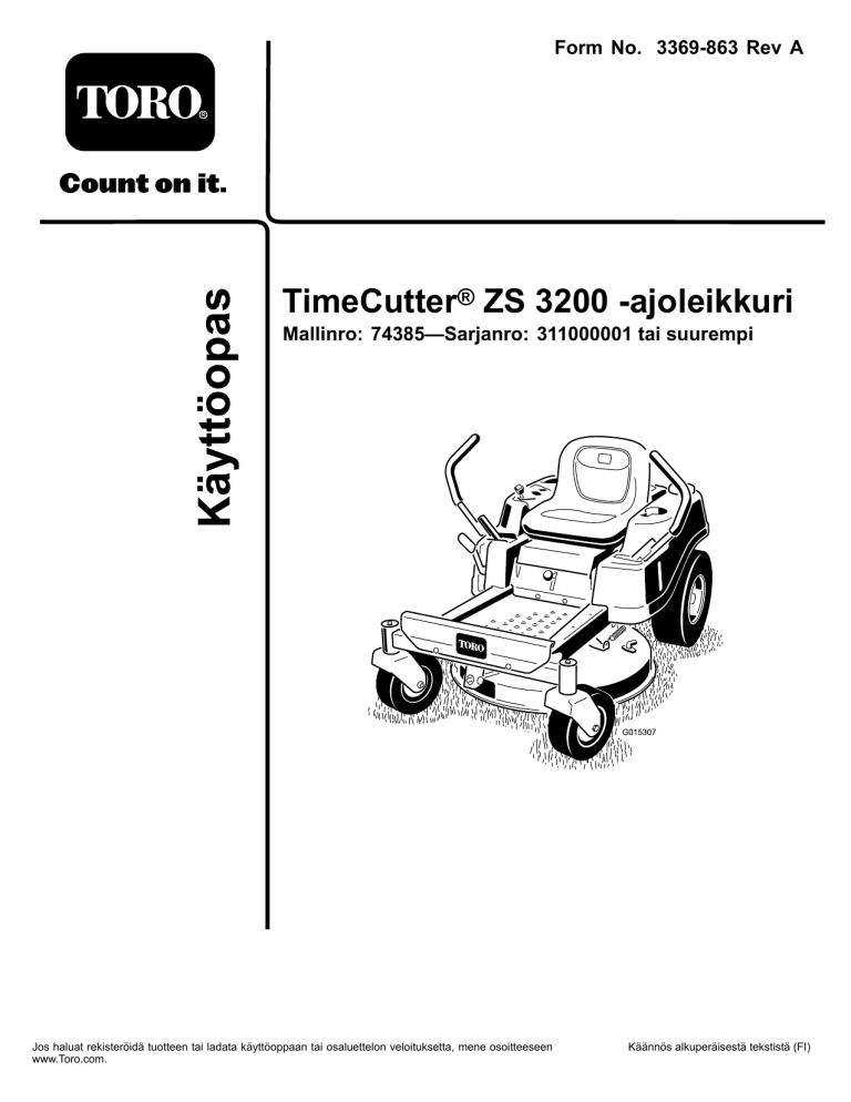 Toro TimeCutter ZS 3200 Riding Mower User manual Toro TimeCutter ZS 3200 Riding Mower User manual
