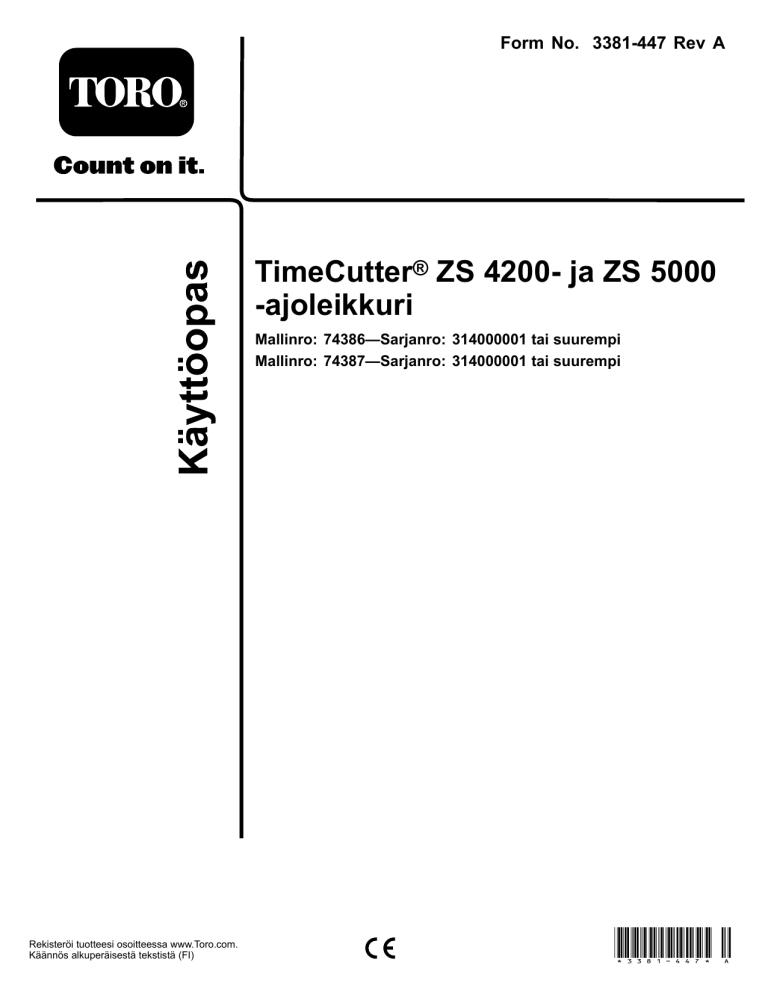 Toro TimeCutter ZS 5000 Riding Mower, TimeCutter ZS 4200 Riding Mower User manual Toro TimeCutter ZS 5000 Riding Mower, TimeCutter ZS 4200 Riding Mower User manual