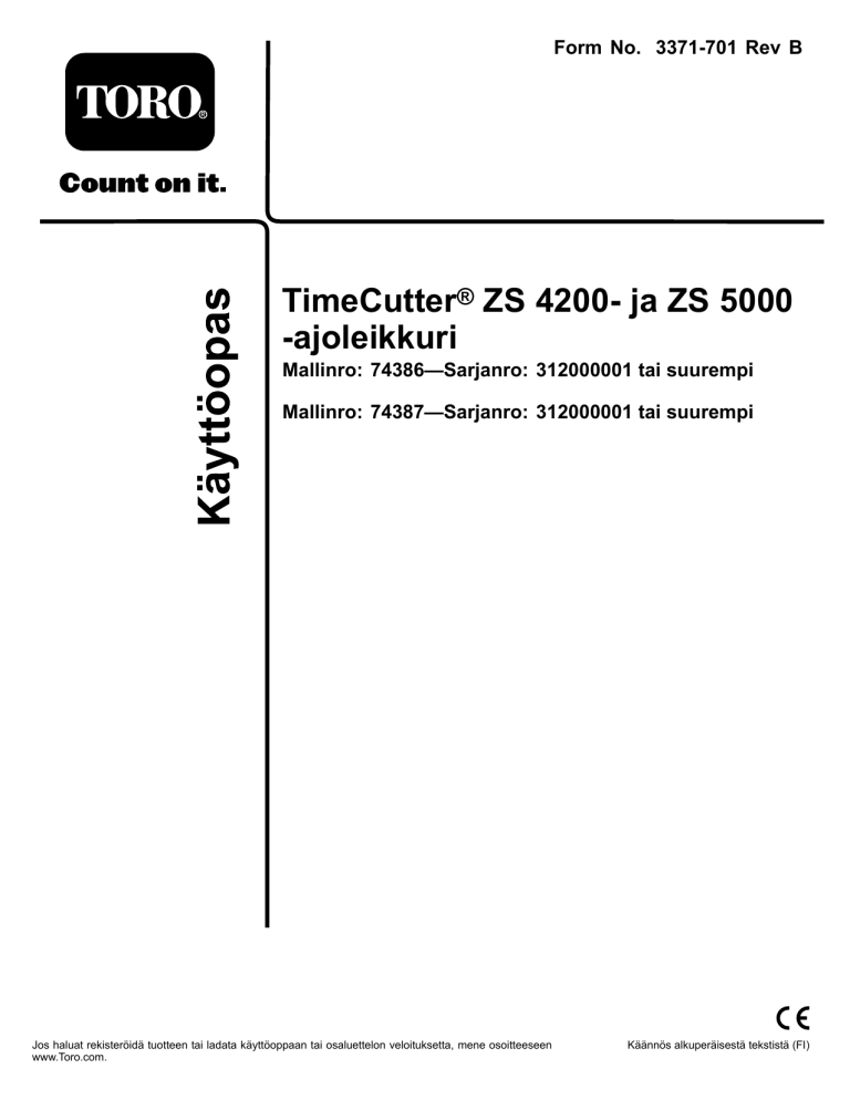 Toro TimeCutter ZS 5000 Riding Mower, TimeCutter ZS 4200 Riding Mower User manual Toro TimeCutter ZS 5000 Riding Mower, TimeCutter ZS 4200 Riding Mower User manual