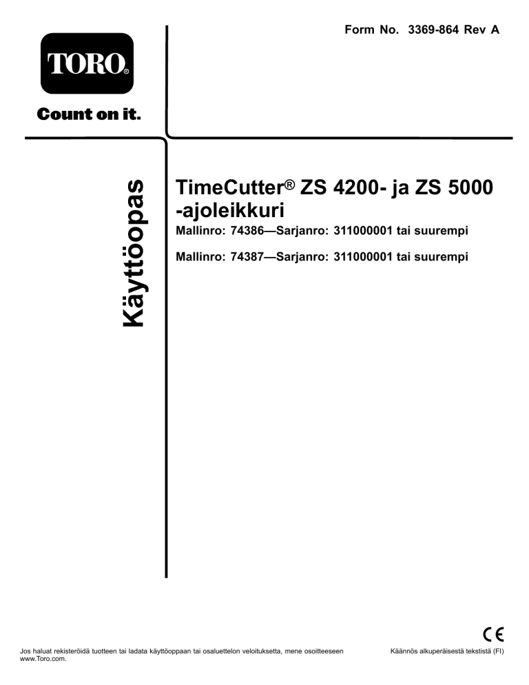 Toro TimeCutter ZS 5000 Riding Mower, TimeCutter ZS 4200 Riding Mower User manual Toro TimeCutter ZS 5000 Riding Mower, TimeCutter ZS 4200 Riding Mower User manual
