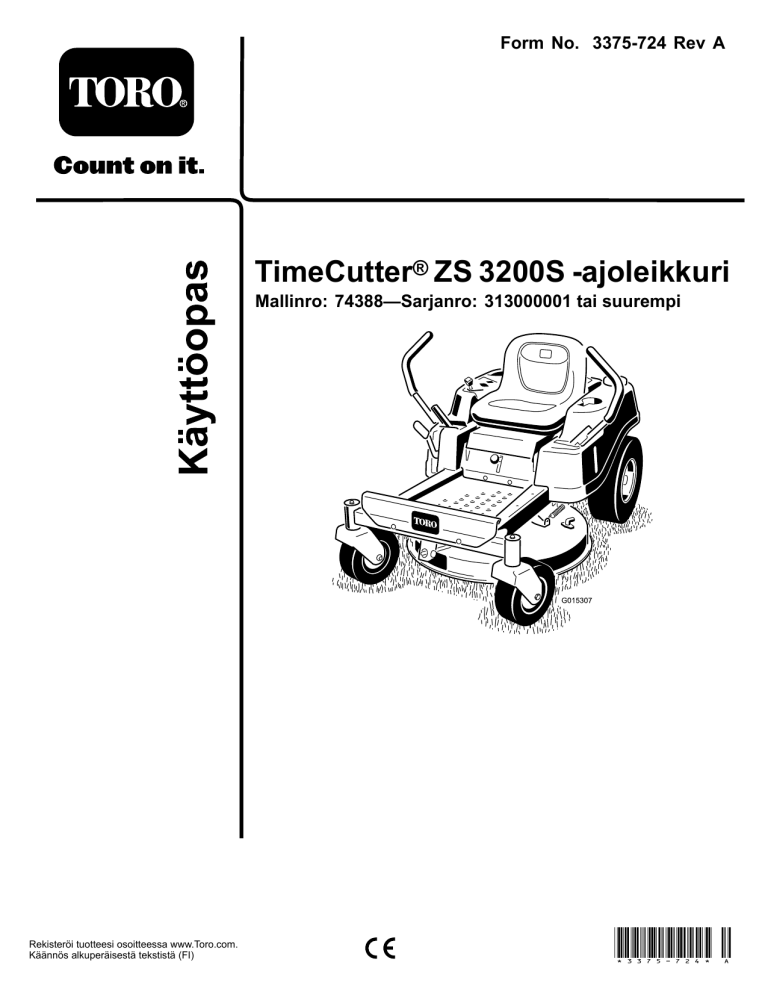 Toro TimeCutter ZS 3200S Riding Mower User manual Toro TimeCutter ZS 3200S Riding Mower User manual