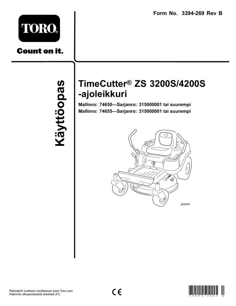 Toro TimeCutter ZS 4200S Riding Mower, TimeCutter ZS 3200S Riding Mower User manual Toro TimeCutter ZS 4200S Riding Mower, TimeCutter ZS 3200S Riding Mower User manual