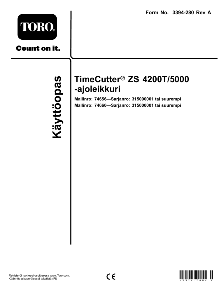 Toro TimeCutter ZS 4200T Riding Mower, TimeCutter ZS 5000 Riding Mower User manual Toro TimeCutter ZS 4200T Riding Mower, TimeCutter ZS 5000 Riding Mower User manual