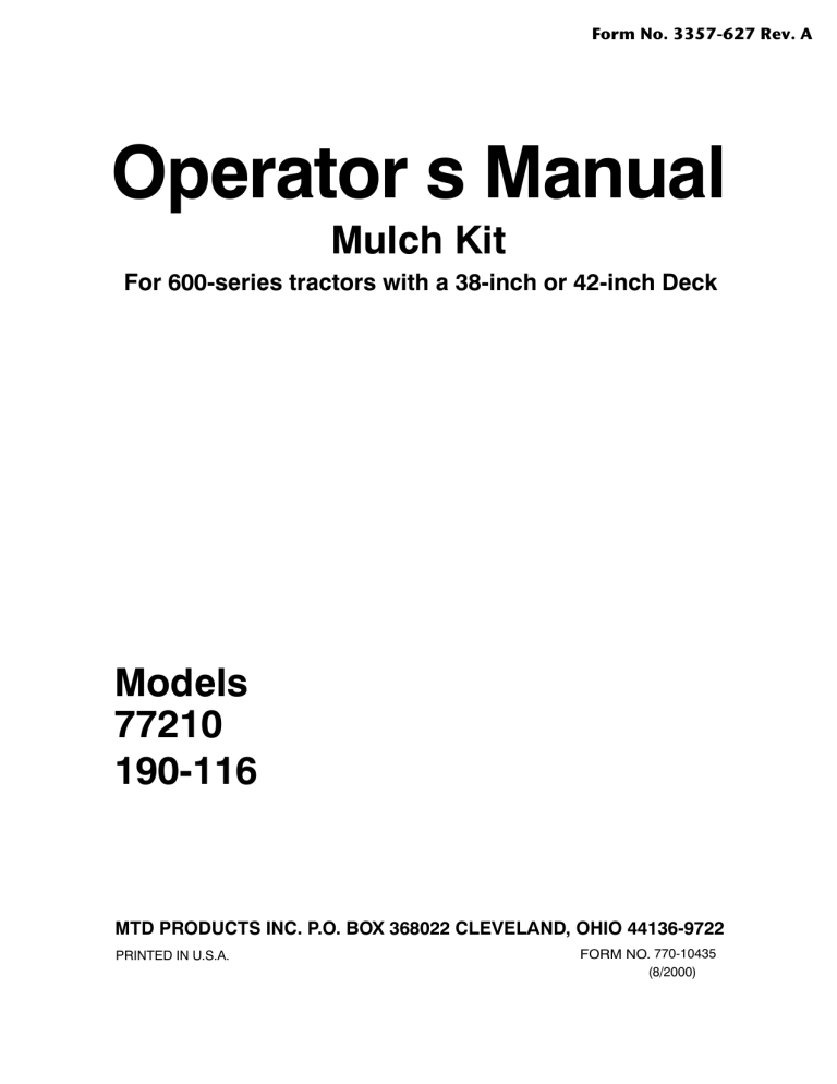 Toro 42in Mulch Kit User manual Toro 42in Mulch Kit User manual