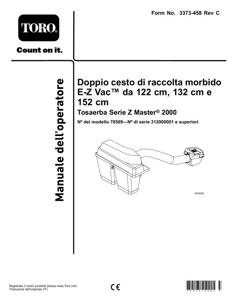 Toro 48in, 52in, and 60in E-Z Vac Twin Soft Bagger, Z Master 2000 Series Mower User manual Toro 48in, 52in, and 60in E-Z Vac Twin Soft Bagger, Z Master 2000 Series Mower User manual