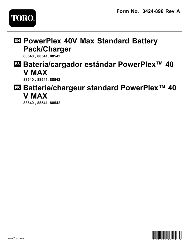 Toro PowerPlex 40V Max Standard Charger User manual Toro PowerPlex 40V Max Standard Charger User manual