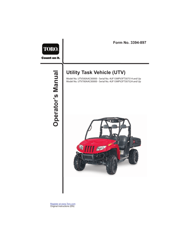 Toro Utility Task Vehicle User manual Toro Utility Task Vehicle User manual