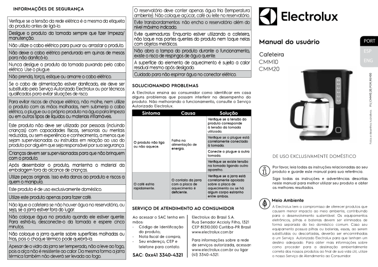 Electrolux CMM20 - INSTRUÇÕES User manual Electrolux CMM20 - INSTRUÇÕES User manual