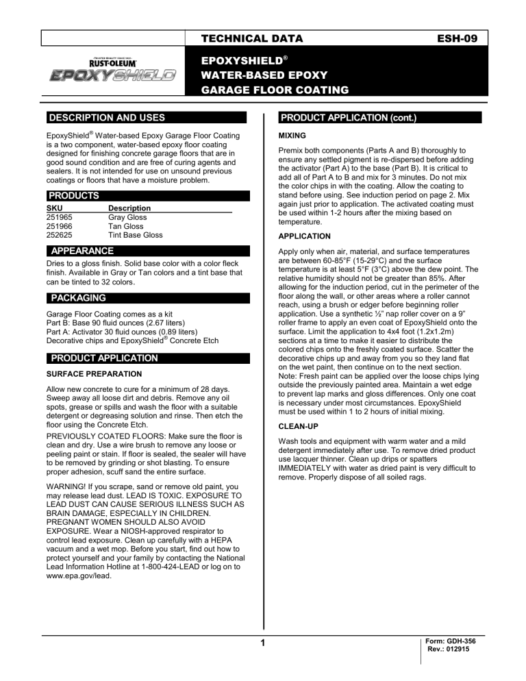 Rust-Oleum EpoxyShield 251870, 261846, 261845 User manual Rust-Oleum EpoxyShield 251870, 261846, 261845 User manual